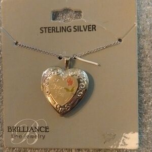 NWT Sterling Silver I Love You Locket With Pink Rose.....20" chain